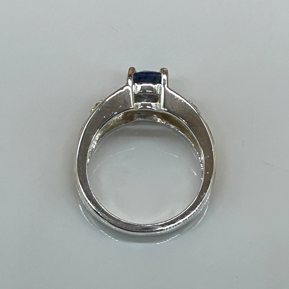 Michael Valitutti Blue Sapphire Diamond 925 Sterling Silver 18K Gold Ring Size 6 - Picture 5 of 9